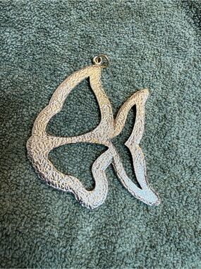 Vintage Hammered Gold Angel Fish Pendant Necklace